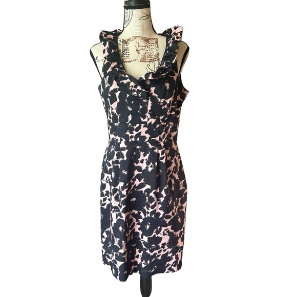 Taylor from Anthropologie structured pink and black floral midi dress size 6 - Picture 1 of 12